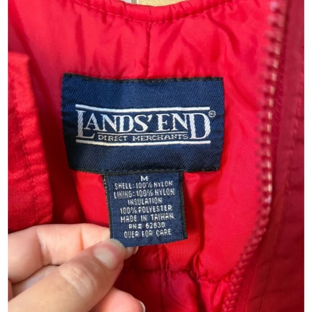 Vintage Lands End Red Snow Pants Bib Overalls Unisex Size 5/6 Adjustable Winter